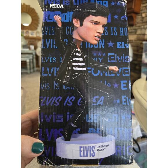 NWT Elvis Jailhouse Rock Bobble Head Head Knockers Black White Stripe - Picture 5 of 8